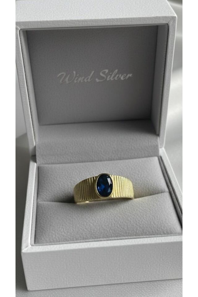 Antik Line Lacivert Taşlı Yüzük