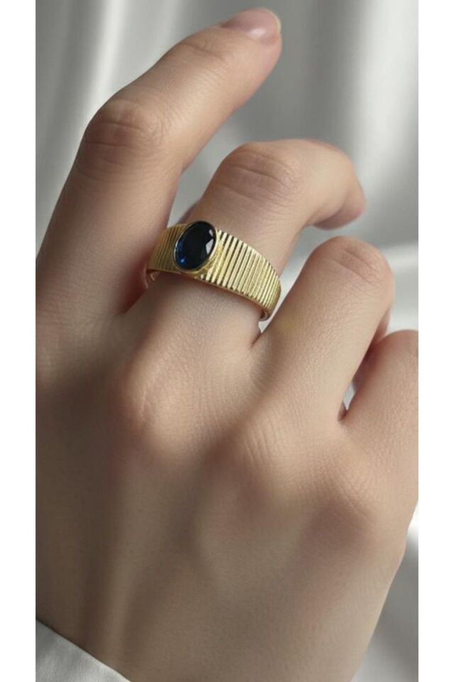 Antik Line Lacivert Taşlı Yüzük