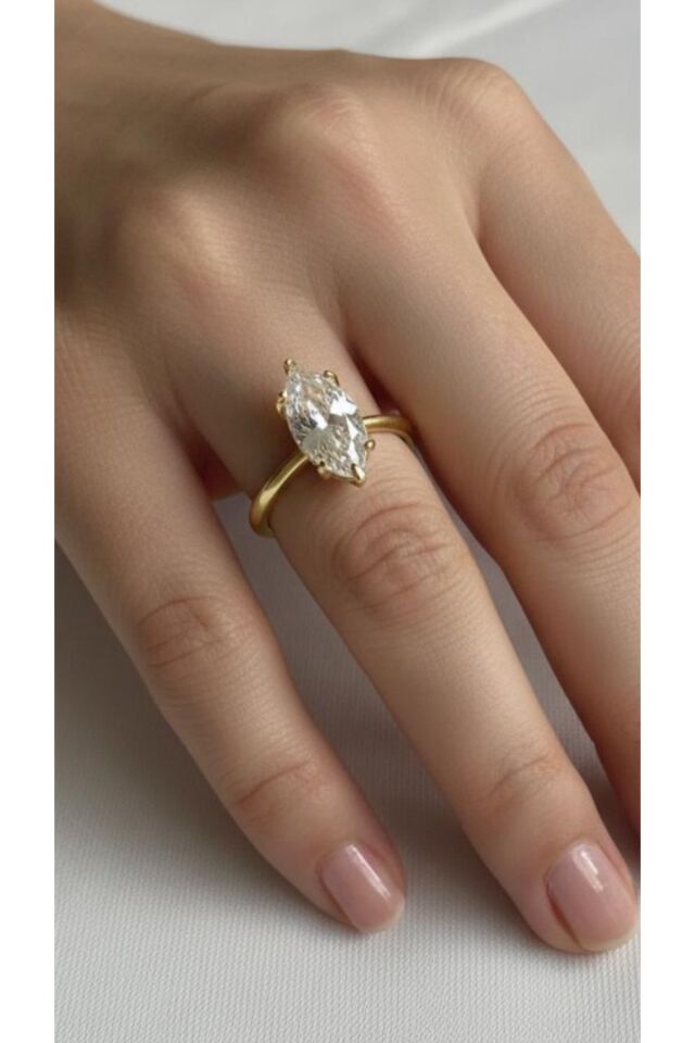 6 Tırnaklı Zirkon 3crt Ayarlı Yüzük Sarı