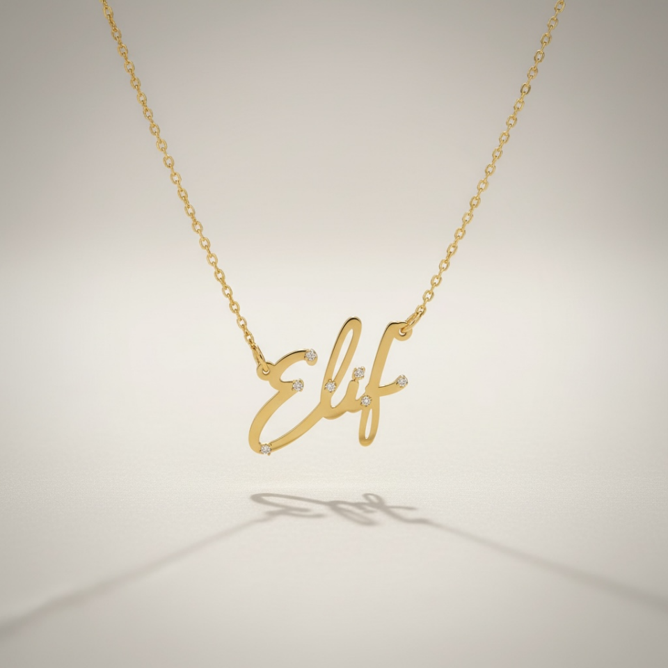 İsim Yazılı Zirkon Taşlı Kolye (Kişiye Özel)