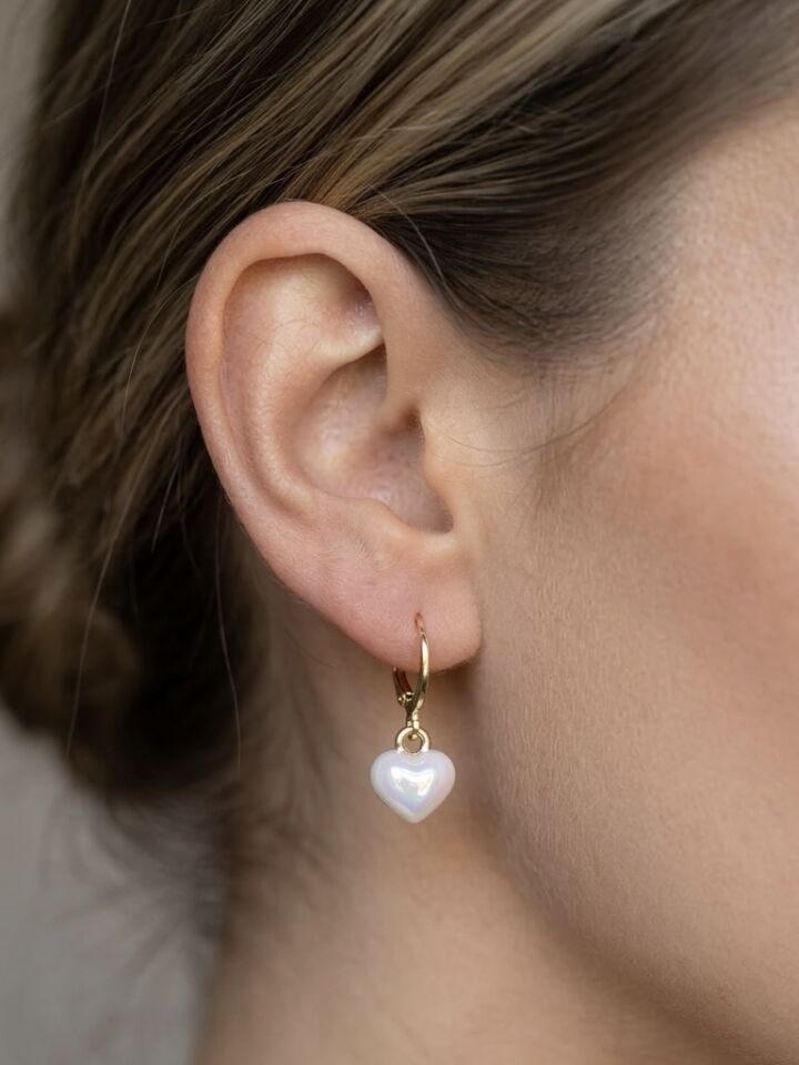 Sedefli Opal Taş Kalpli Küpe