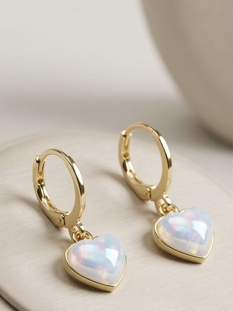 Sedefli Opal Taş Kalpli Küpe