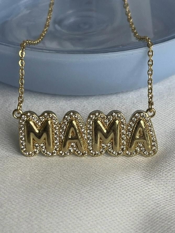 MAMA Yazılı Zirkon Taş Detaylı Kolye