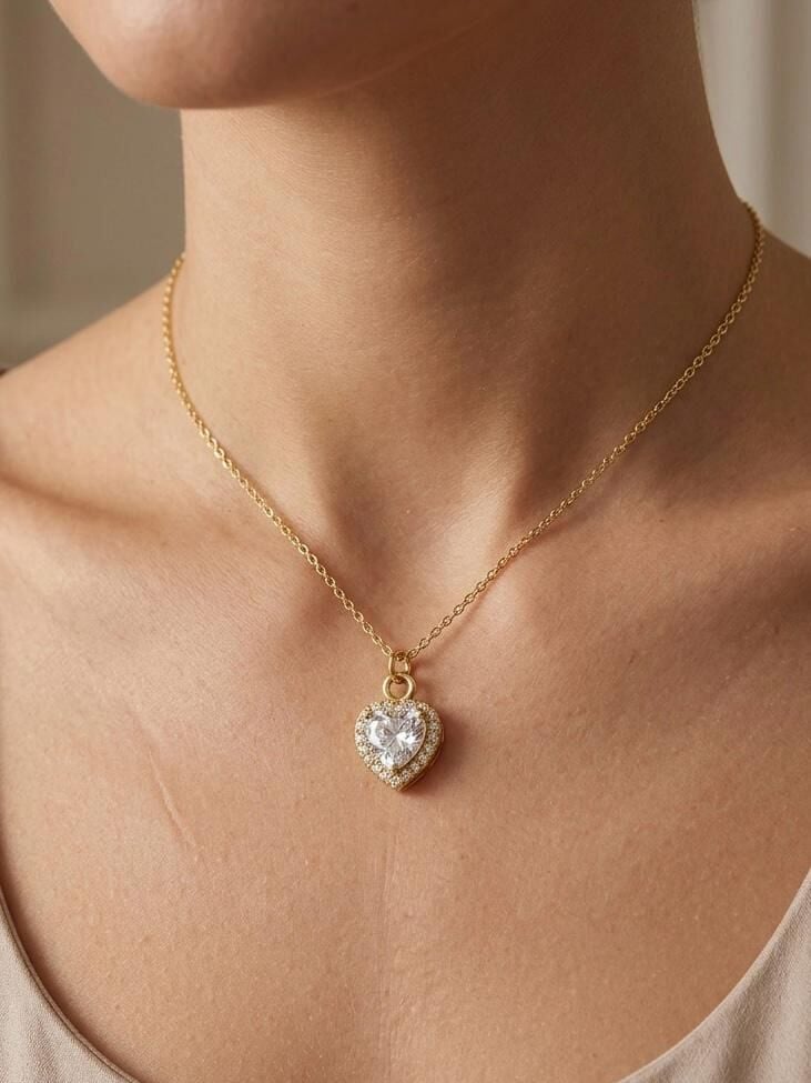 Zirkon Taşlı Kalp Kolye