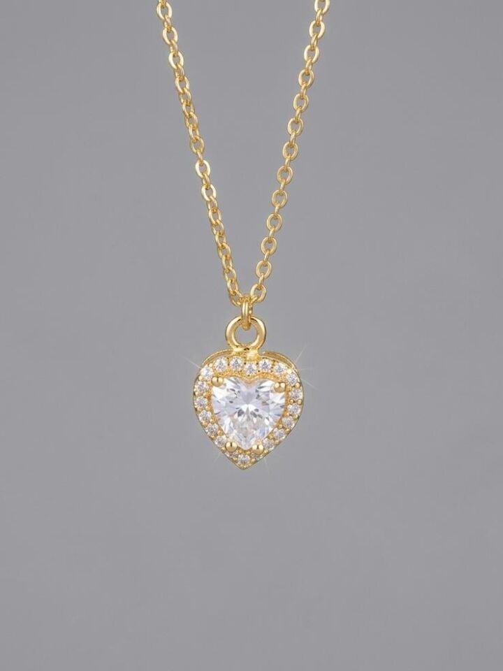 Zirkon Taşlı Kalp Kolye