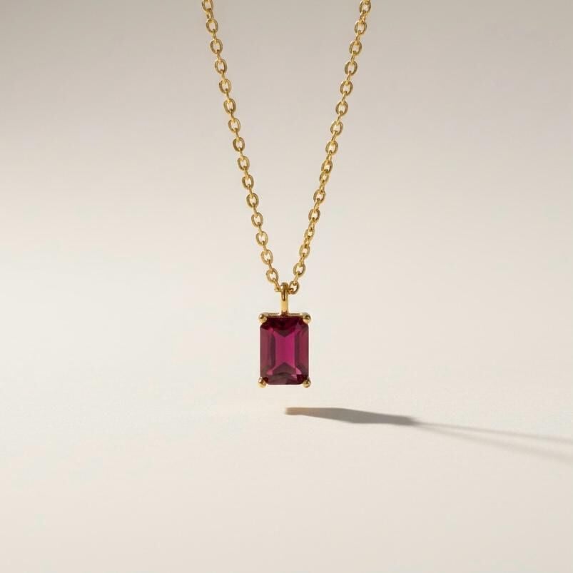 Kırmızı Baget Form Zirkon Taşlı Kolye