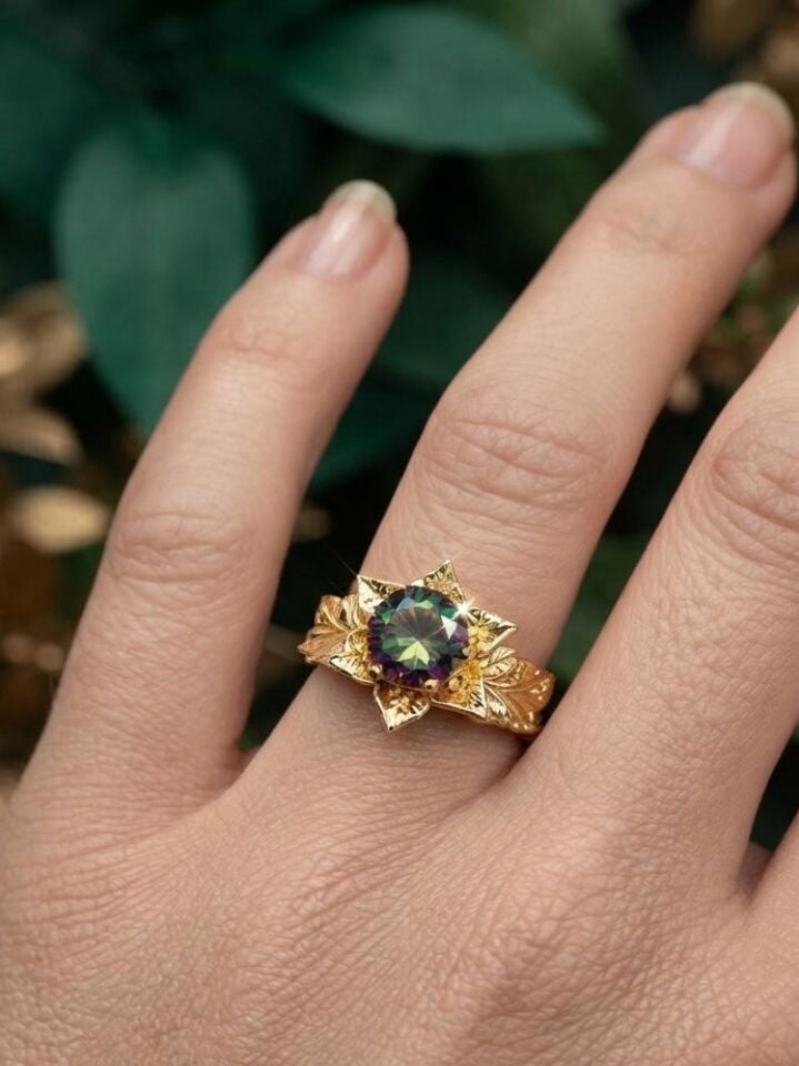 Safir Zirkon Taşlı Lotus Yüzük