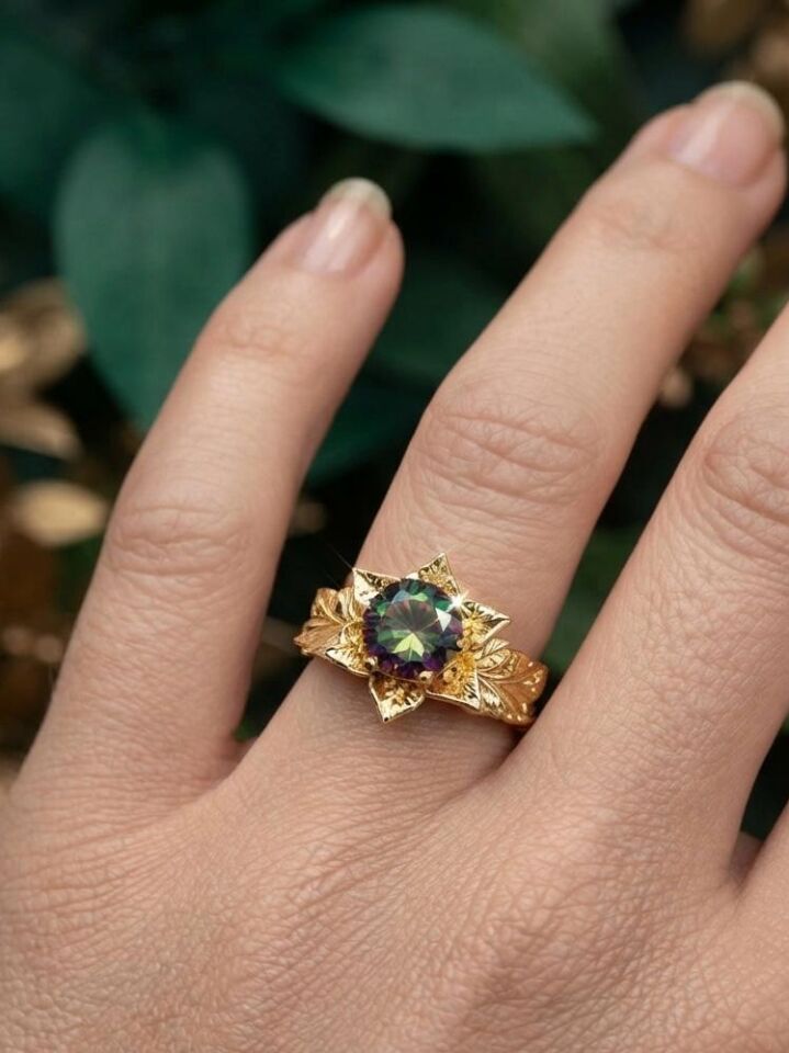 Safir Zirkon Taşlı Lotus Yüzük