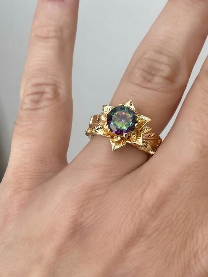 Safir Zirkon Taşlı Lotus Yüzük