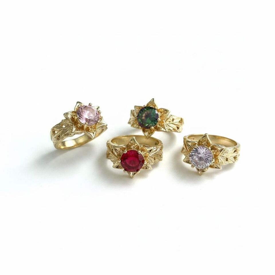 Safir Zirkon Taşlı Lotus Yüzük